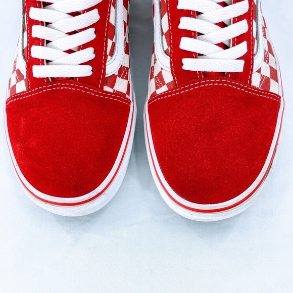 Vans Old Skool Sk8 Low Suede Checkerboard Skate Shoes White Red Mens Sz 10.5 - Picture 4 of 15